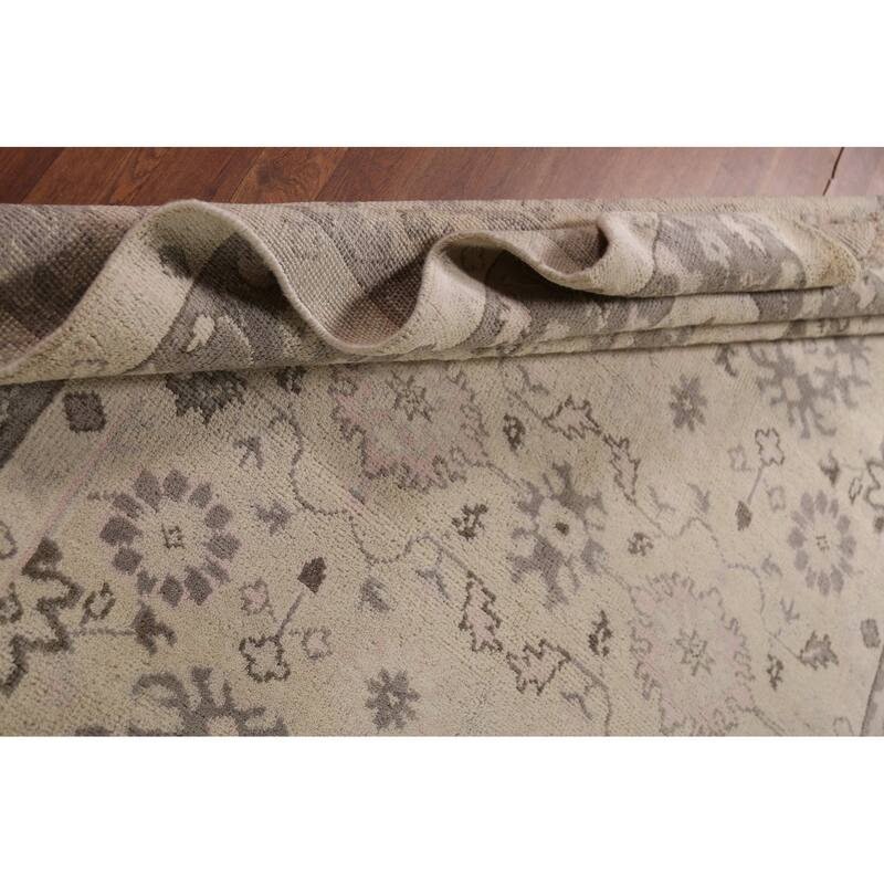 Ivory Oushak Indian Area Rug Hand-Knotted Wool Carpet - 6'3"x 8'8"