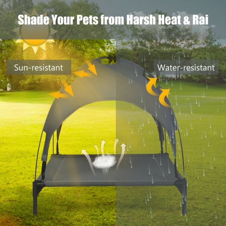 Portable Elevated Outdoor Pet Bed with Removable Canopy Shade - 35.5" x 32" x 34" (L x W x H)