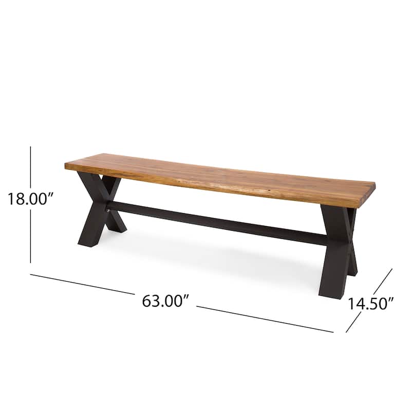Roomfitters Outdoor Acacia Wood Dining Benches Set of 2, Patio or Garden Seating with Sturdy X-Frame Legs, Teak