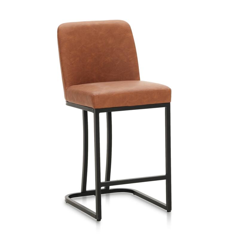 Modern Square PU Leather Bar Stool with Metal Frame - Single - Brown