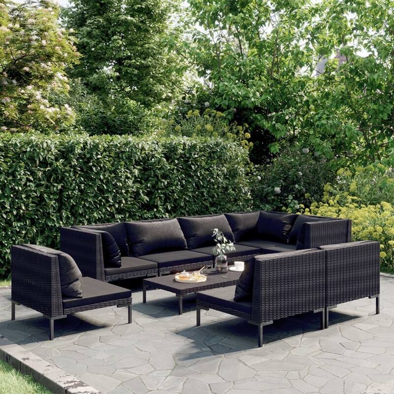 vidaXL Patio Lounge Set Outdoor Sectional Corner Sofa Poly Rattan Dark Grey - 27.6" x 27.6" x 24"