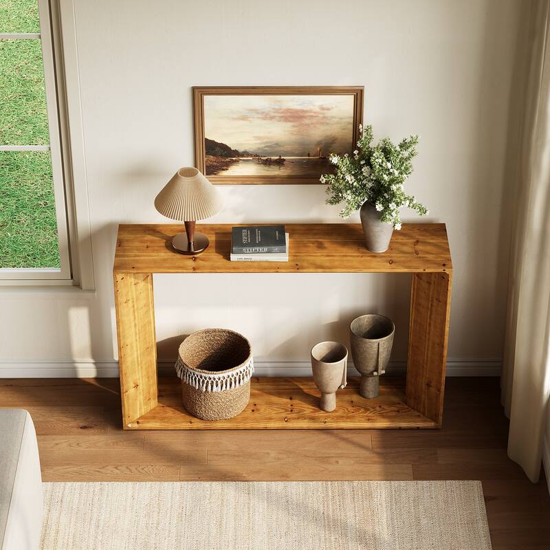 2 Tier Solid Wood Console Table for Living Room