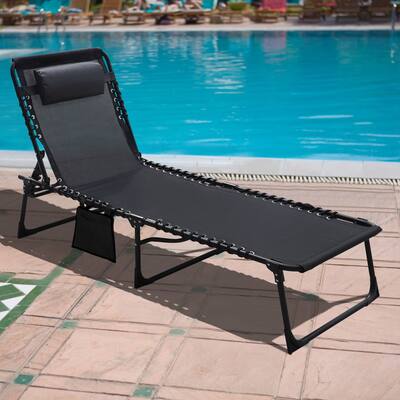 VEIKOUS 4-Fold Patio Chaise Lounge Chair for Outdoor with Detachable Pocket and Pillow