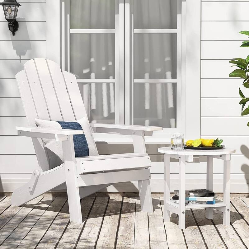 WINSOON All Weather HIPS Outdoor Round 2-Tier Outdoor Side Tables Adirondack Tables