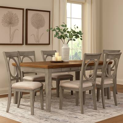 Trea 78 Inch Dining Table, 6 Drawers, Plank Top, 6 Seater, Gray, Brown
