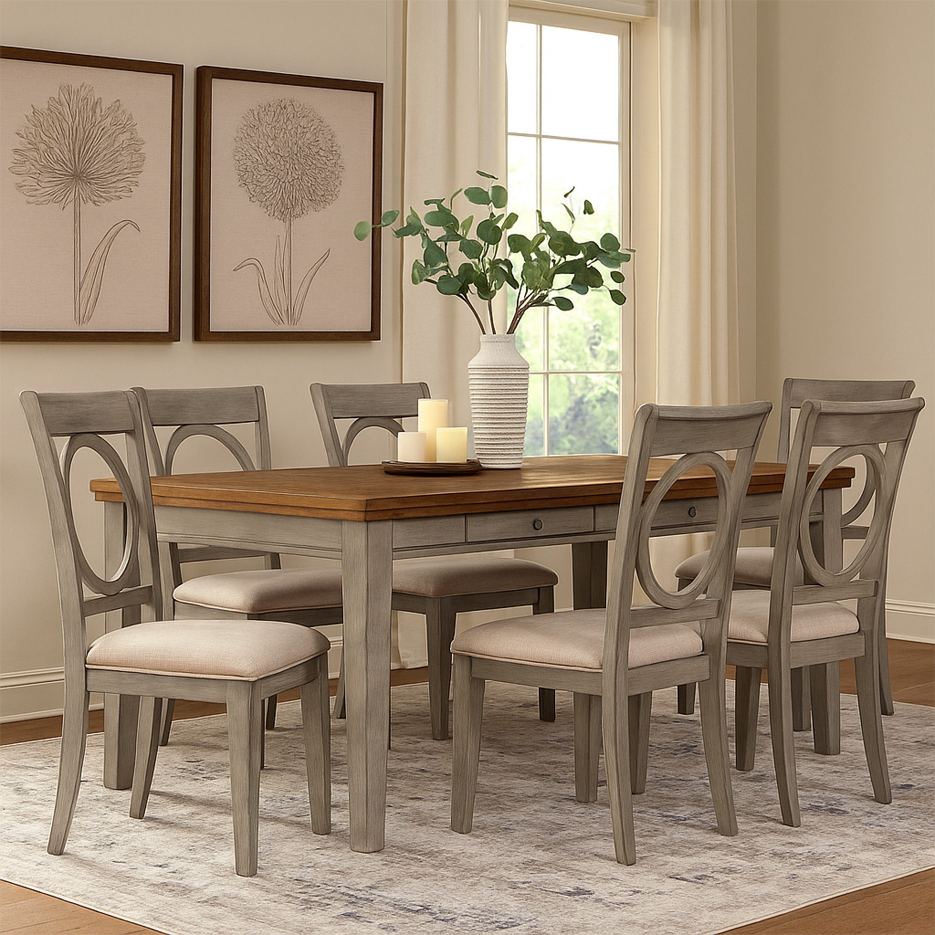 Benjara Trea 78 Inch Dining Table, 6 Drawers, Plank Top, 6 Seater, Gray, Brown