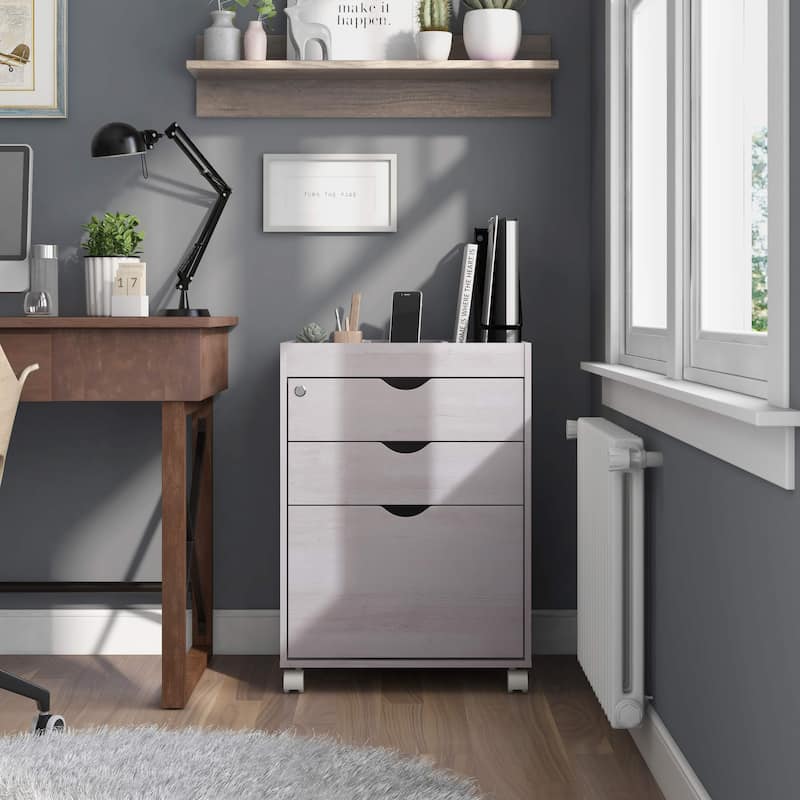 Jolene Contemporary 3-Drawer Lockable and Mobile File Cabinet by Furniture of America - White Oak