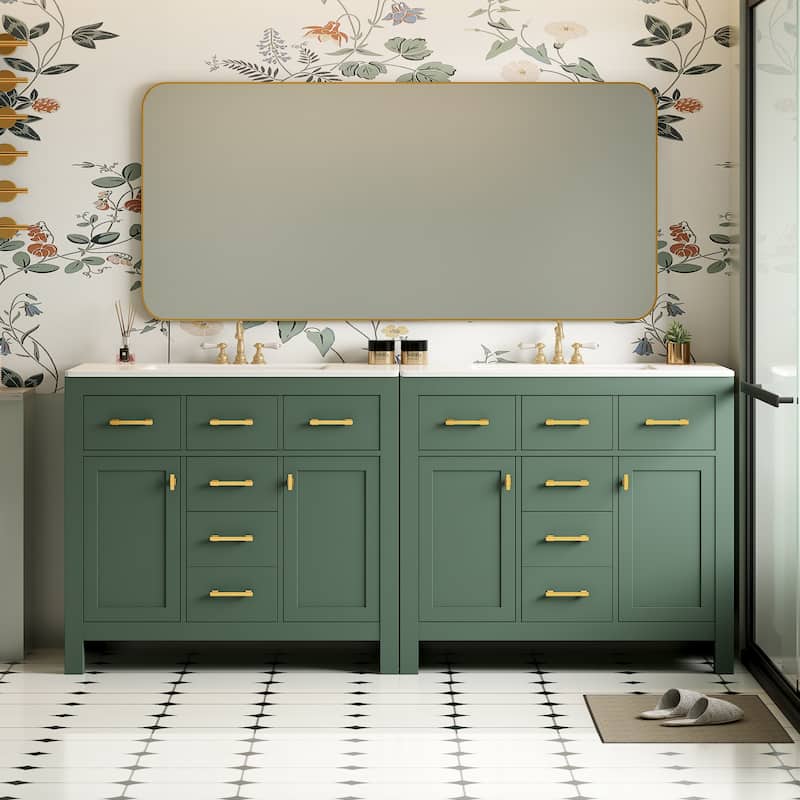 72''Vanity With Ceramic Sink Combo Set, Modern Freestanding Single Cabinet With 4 Drawers & 2 Cabinets,Storage Cabinet