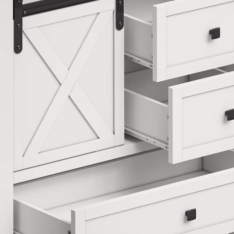 Moasis Farmhouse Bathroom Vanity Cabinet with Ceramic Sink Basin and Sliding-Door Cabinet & 3 Drawers