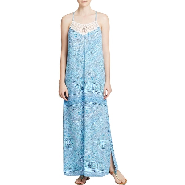 Aqua Womens Maxi Dress Crochet Front Printed