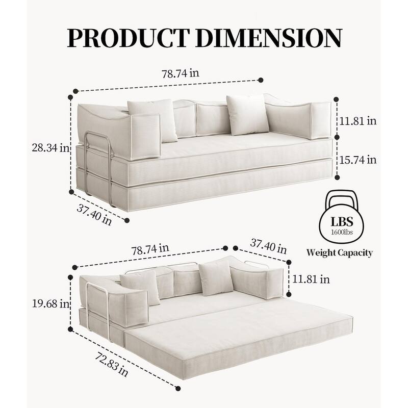 Modular Sofa,Convertible Pudding Block Sofa, Floor-Standing Sofa Bed with Armrests And Comfortable Sofa Bed