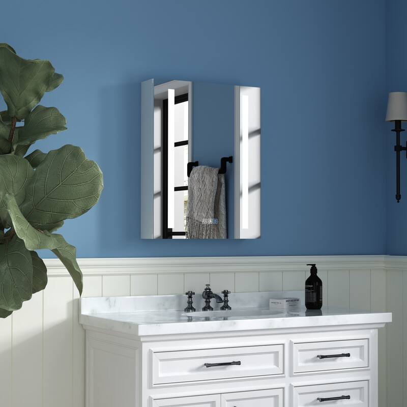 ExBrite 3 Touch Switch LED Lighted Bathroom Medicine Cabinet with Mirror, Recessed or Surface Mount, Defog, Stepless Dimming - 20" x 26" - Right-hinged