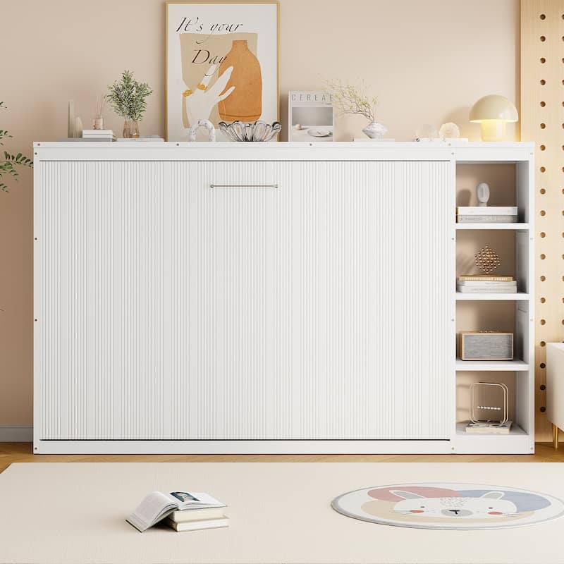 Murphy Bed with Bookshelf for Samll Space, Full/Twin Size - White - Full