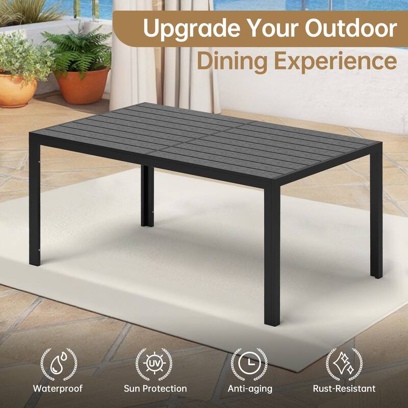 Patio Dining Table for 4-6 Person Outdoor Patio Table 59" Weather-Resistant Rectangular Table for Deck, Garden, Backyard