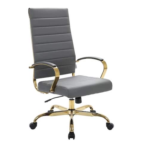 LeisureMod Benmar High-Back Leather Office Chair W/ Gold Frame