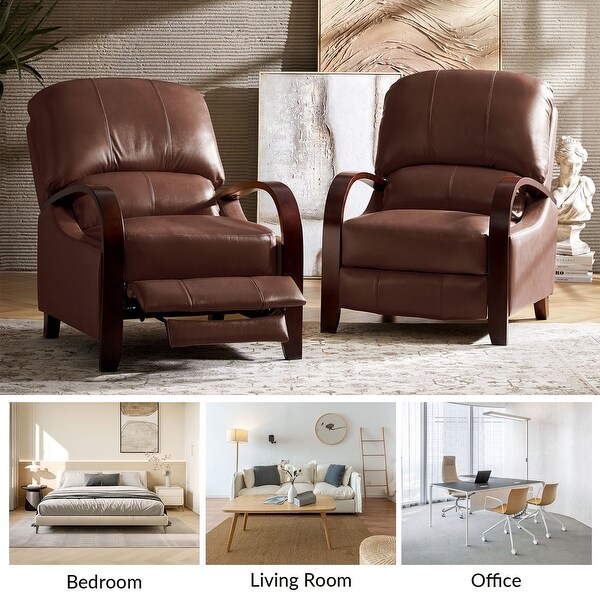Alex Mid-century Modern Genuine Leather Manual Recliner with