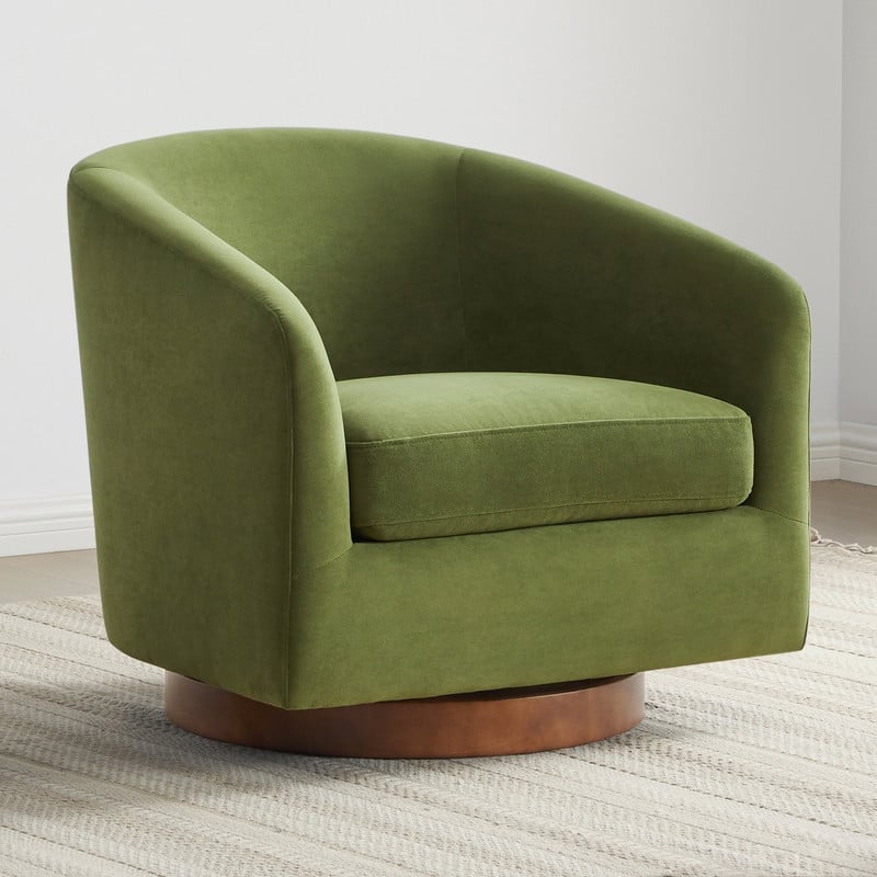 Spruce & Spring Liam Swivel Accent Chair - Single - Green-Velvet
