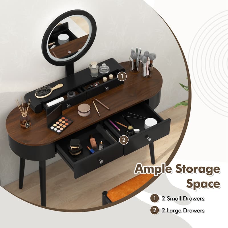 Costway Solid Wood Makeup Vanity Desk Set with LED Lighted Mirror
