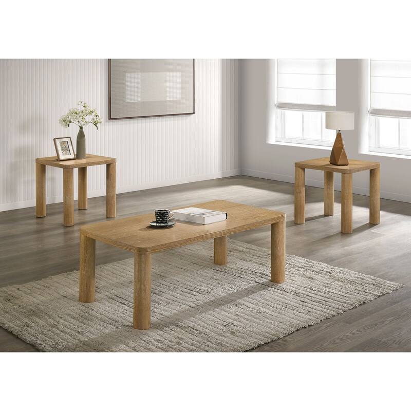 Castlewood Cocktail Coffee Table Set - 3-Piece Set - Washed Oak