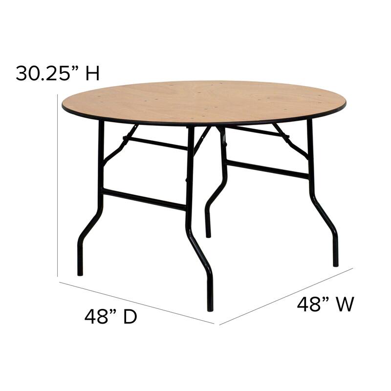 48-inch Round Wood Folding Banquet Table with Finished Top