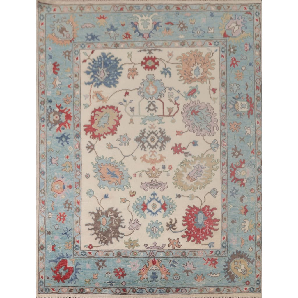 Floral Oushak Area Rug Hand-Knotted Wool Carpet - 8'0"x 9'8"