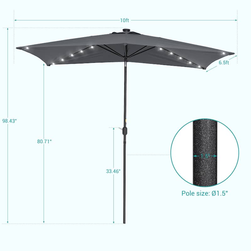 Bonosuki 10 x 6.5ft LED Patio Rectangular Umbrella Outdoor Market Umbrella Aluminium/Steel with Tilt and Crank