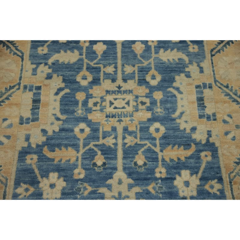 Hand Knotted Oriental 100% Wool Carpet Traditional All-Over Navy Blue & Blues Ziegler Runner Rug - 16' 2'' X 2' 11''