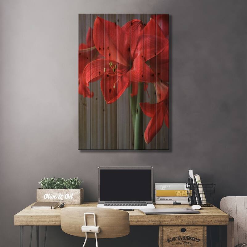 Red Amaryllis Print On Wood by Alyson Fennell - Multi-Color