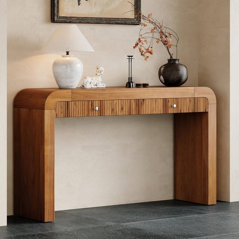 54.3" Rustic Console Table with Fluted Drawers for Entryway or Living Room