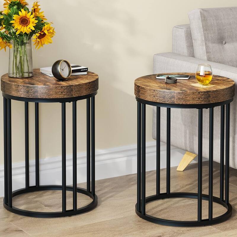 Round Side Table End Table, Modern Nightstand for Living Room Bedroom