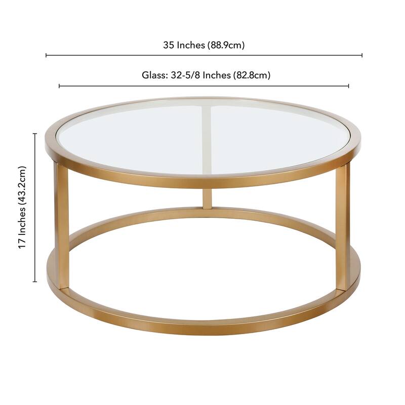 35-Inch Glass and Steel Round Coffee Table for Living Room - 35” x 35” x 17”