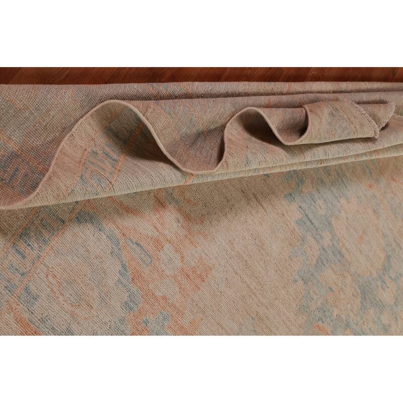 Hand Knotted Oriental 100% Wool Carpet Transitional All-Over Peach Oushak Area Rug - 12' 2'' X 9' 5''