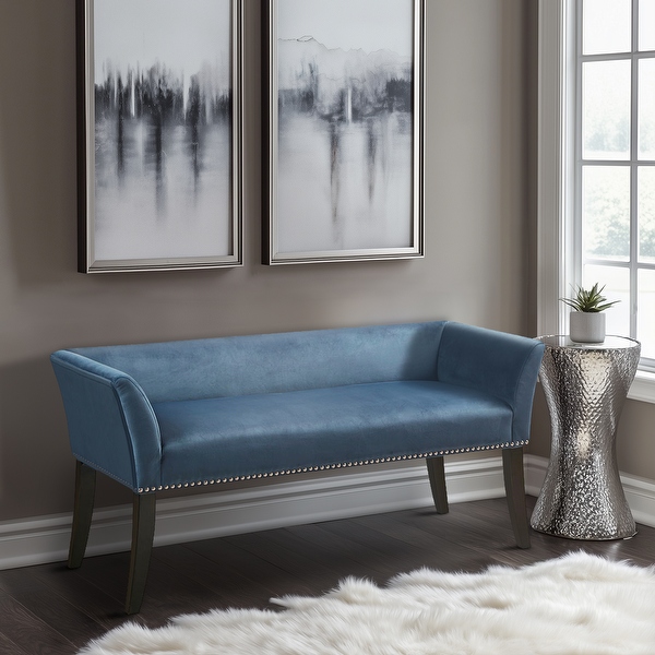 Madison Park Welburn 49.5 Upholstered Bench with Back Wood Legs On Sale Bed Bath Beyond 19448077