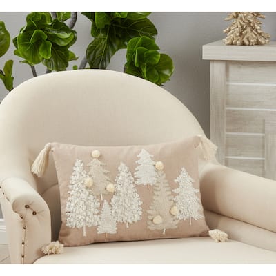 Embroidered Pillow With Trees Design