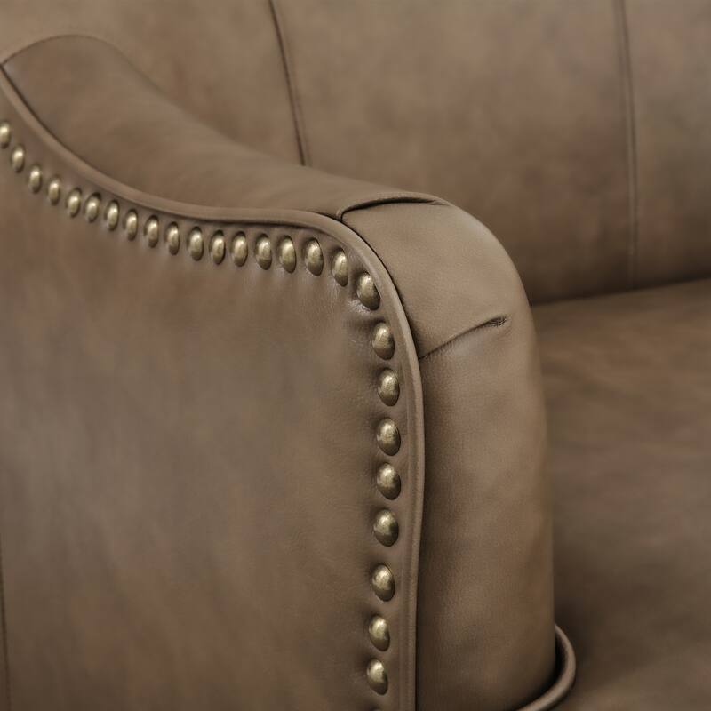 Genuine Leather Swivel Upholstered Accent Barrel Chair with Metal Base for Living Room