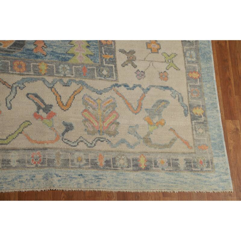 Hand Knotted Oriental 100% Wool Carpet Transitional All-Over Navy Blue & Blues Oushak Area Rug - 16' 3'' X 11' 7''