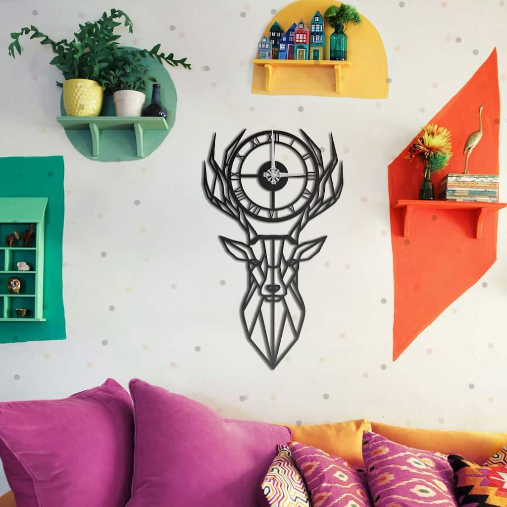 Deer Head Metal Wall Clock