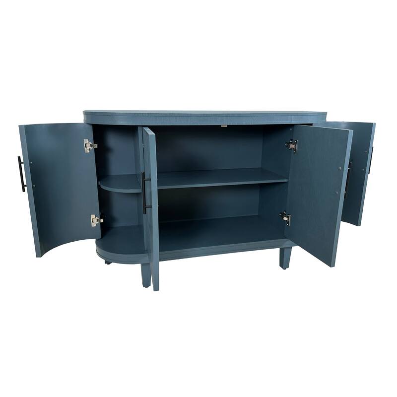 Curved Sideboard Storage Cabinet with 4 Doors & Adjustable Shelves, Modern Buffet Cabinet Console Table Coffee Bar Cabinet, Blue
