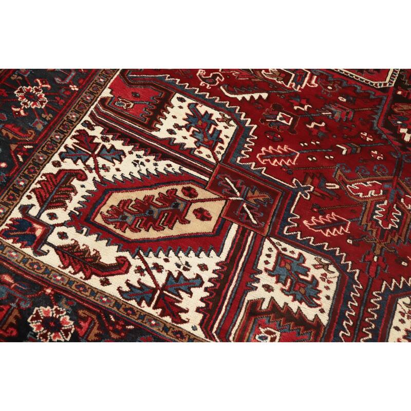Hand Knotted Oriental 100% Wool Carpet Traditional Medallion Red Heriz Area Rug - 9' 5'' X 7' 10''