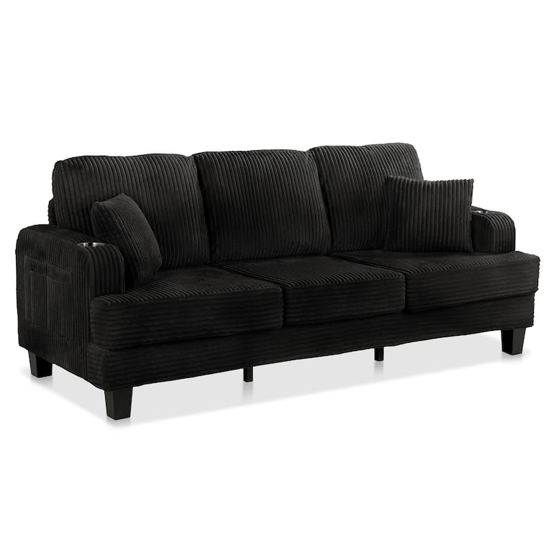 DH BASIC Modern Chenille Sofa with Cup Holders and USB Ports by Denhour - Black