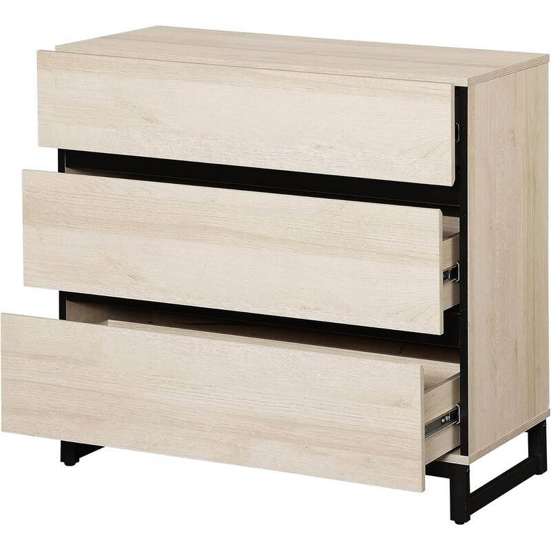 WAMPAT Nightstand with 3 Drawers for Bedroom, Modern Bedside Table with Black Square Iron Leg, Wood Rustic Side Table