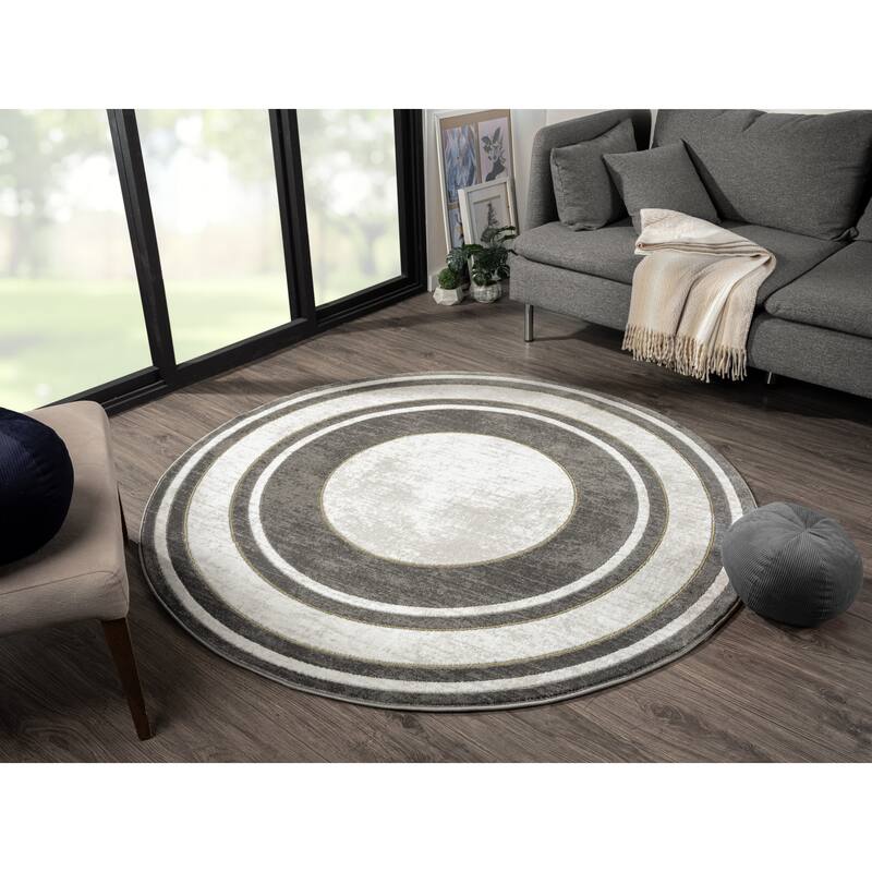 Brooklyn Collection Grey Border Area Rug