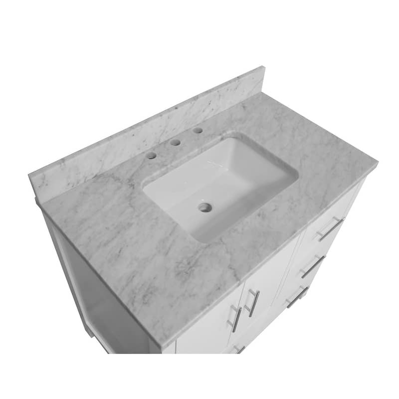 KitchenBathCollection California 36" Bathroom Vanity with Carrara Marble Top