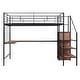 preview thumbnail 5 of 12, Full Size Metal Loft Bed with Desk and, Stylish Metal Frame with Lateral Storage Ladder and Wardrobe, Black