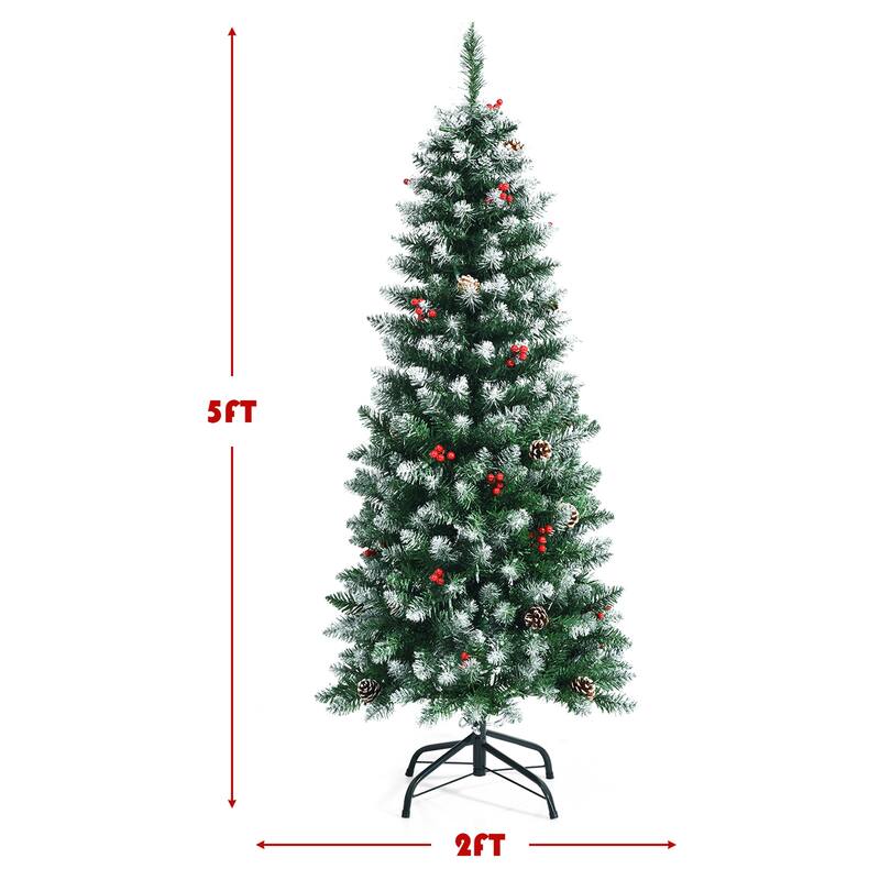 Gymax 5/6/7 FT Pre-lit Hinged Christmas Tree Artificial Pencil Xmas