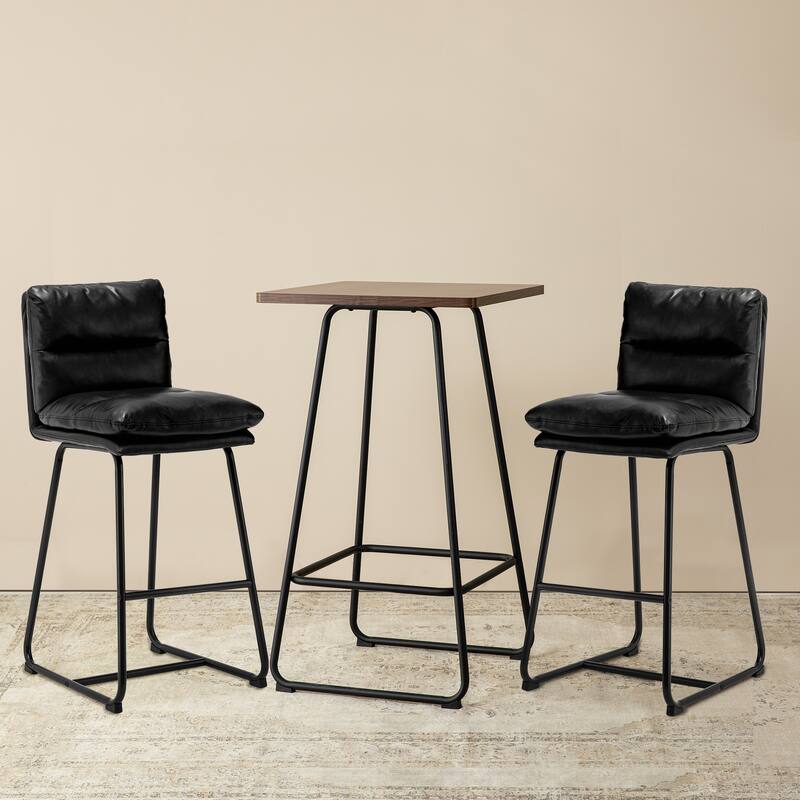 Glitzhome Industrial Modern Set of 3 Pub Table Set with 41"H Square Bar Table and Stools - Brown Table & Black Stools