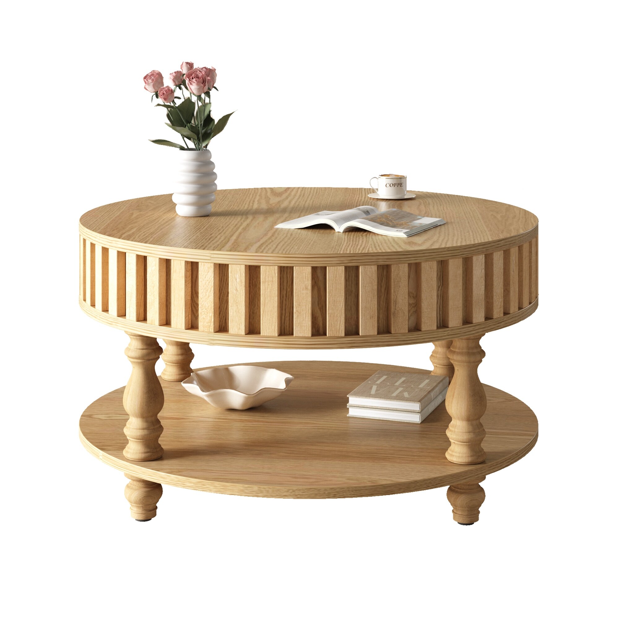 Modern Fluted Coffee Table with Storage, Black Finish Center Table