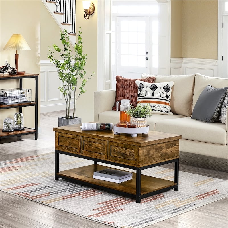 Yaheetech 40" Wooden Lift Top Coffee Table Acent Table w/ Compartments - Rustic Brown