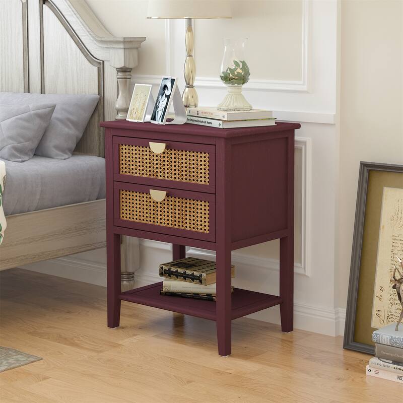 2 Drawer Side table,Naturel Rattan,End table,Suitable for bedroom