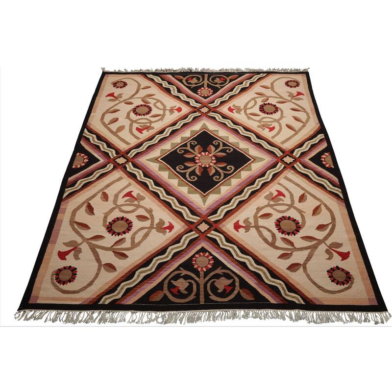 8'2''x9'9'' Hand Woven Wool Ivory Kilim Traditional Area Rug - 8' 2'' x 9' 9''
